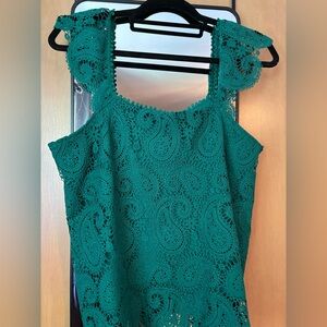 Elegant Emerald Lace Tank Top